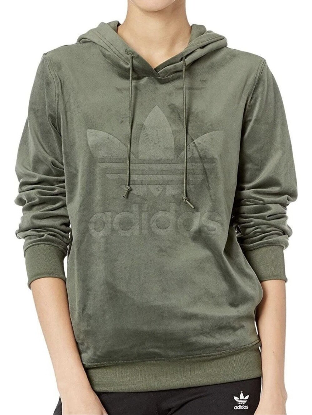 Adidas 2018 Originals DH4719 Velour Trefoil Hoodie Green Women's L